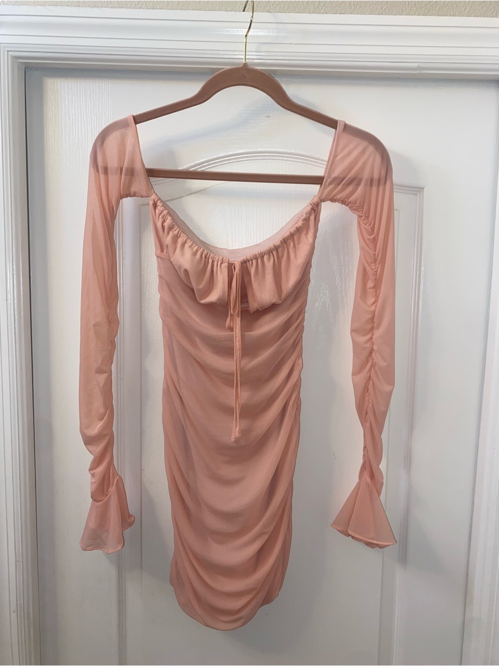 SHEIN Ruched Sheer Long Sleeve Mini Dress is a Size XS in Women.